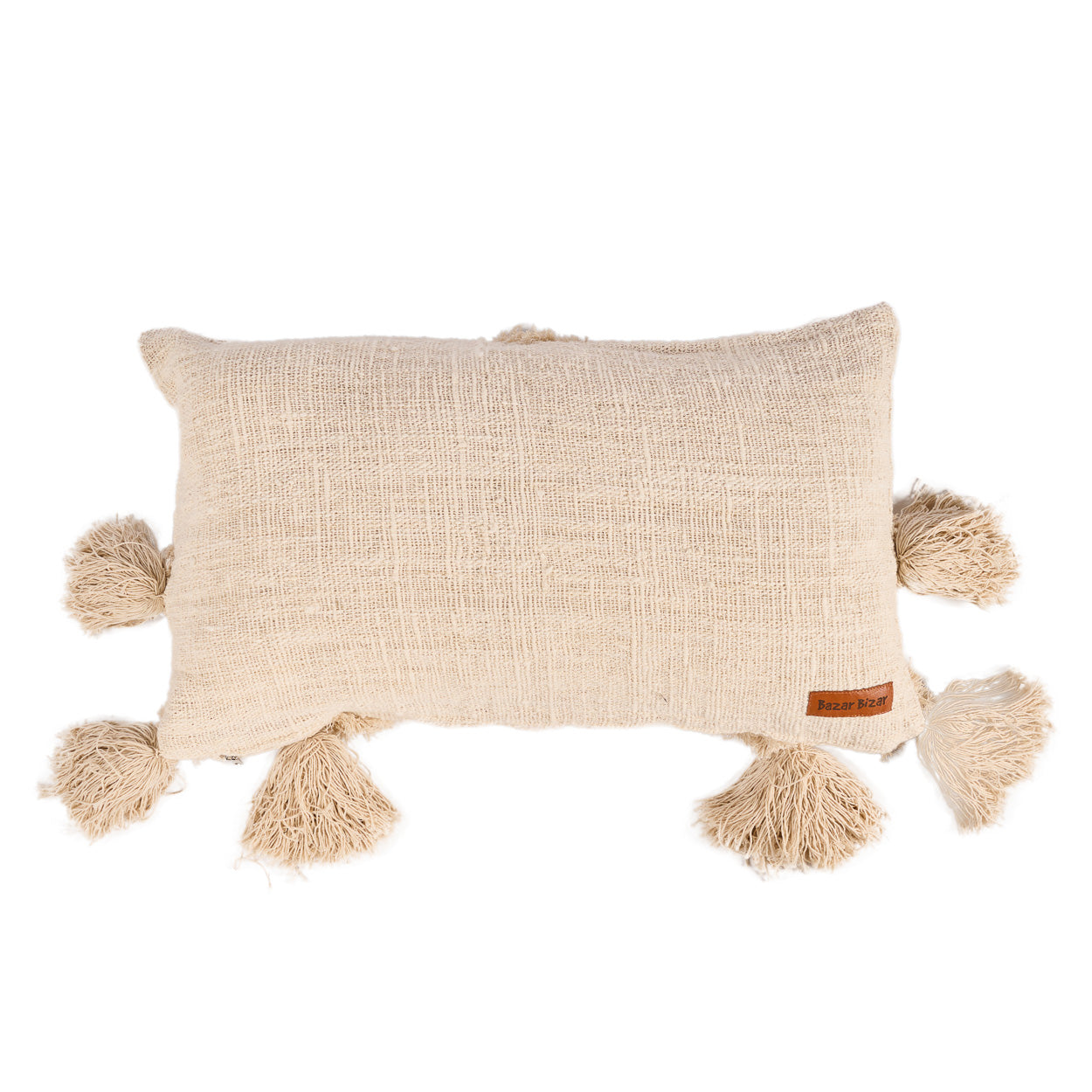 Housse de coussin Nomad Tassel en coton écru 35x60 cm, vue 4