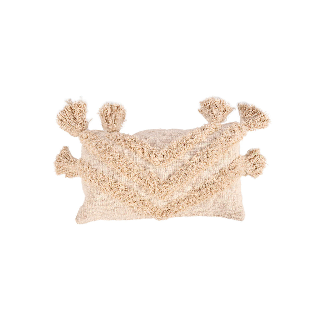 Housse de coussin Nomad Tassel en coton écru 35x60 cm, vue 6