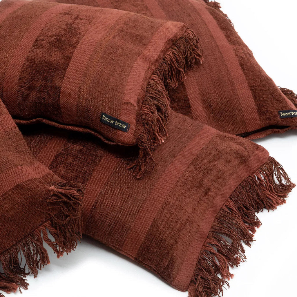 Housse de coussin Oh My Gee en velours brique rayé 35x100 cm, vue 5
