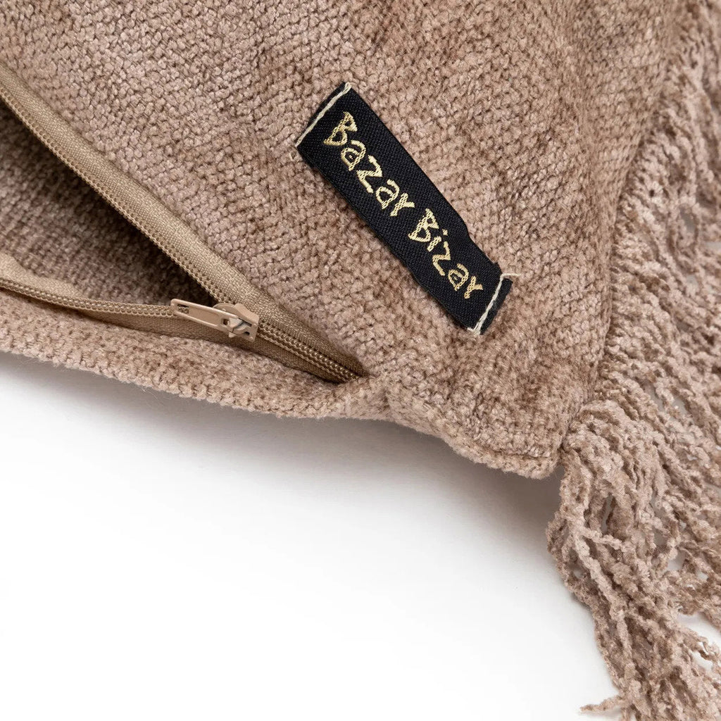 Housse de coussin Oh My Gee en velours taupe rayé 35x100 cm, vue 5