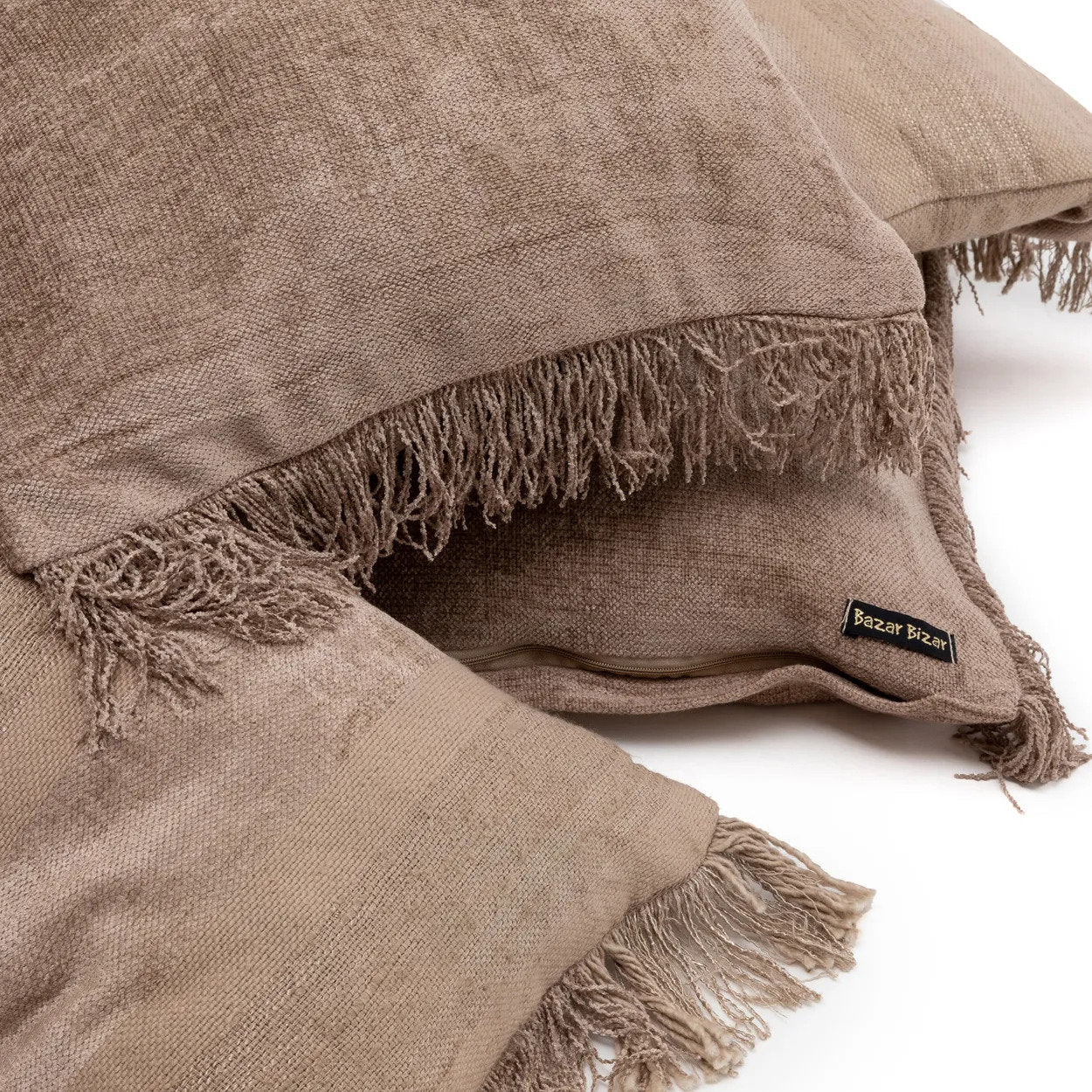 Housse de coussin Oh My Gee en velours taupe rayé 35x100 cm, vue 7