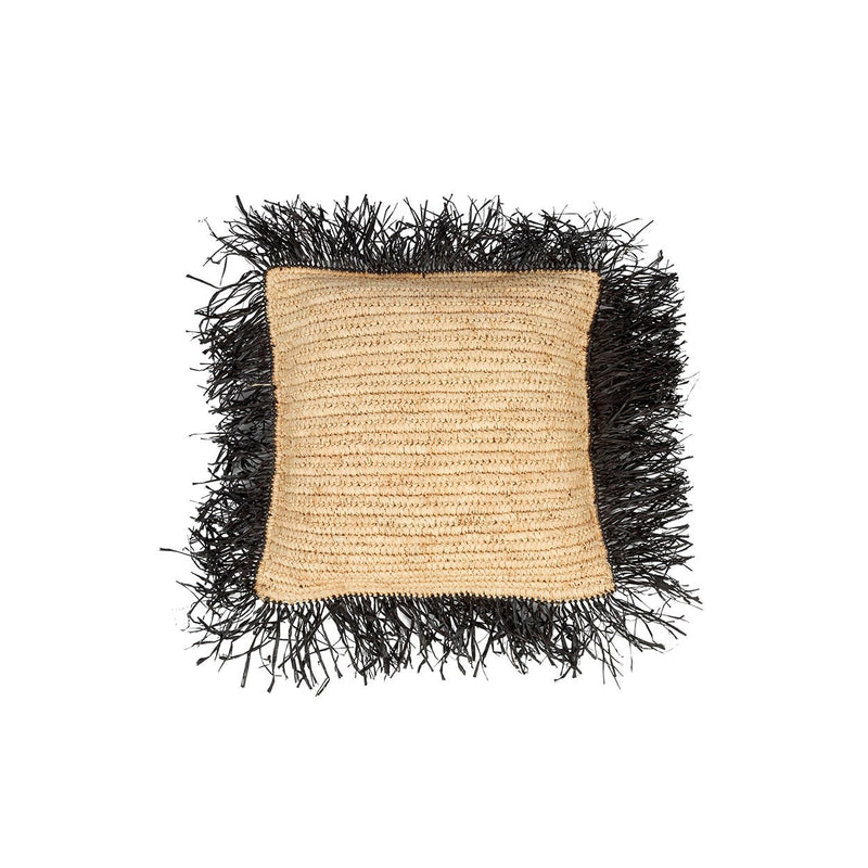 Dimensions Housse de coussin en raphia naturel à frange noire 40x40 cm