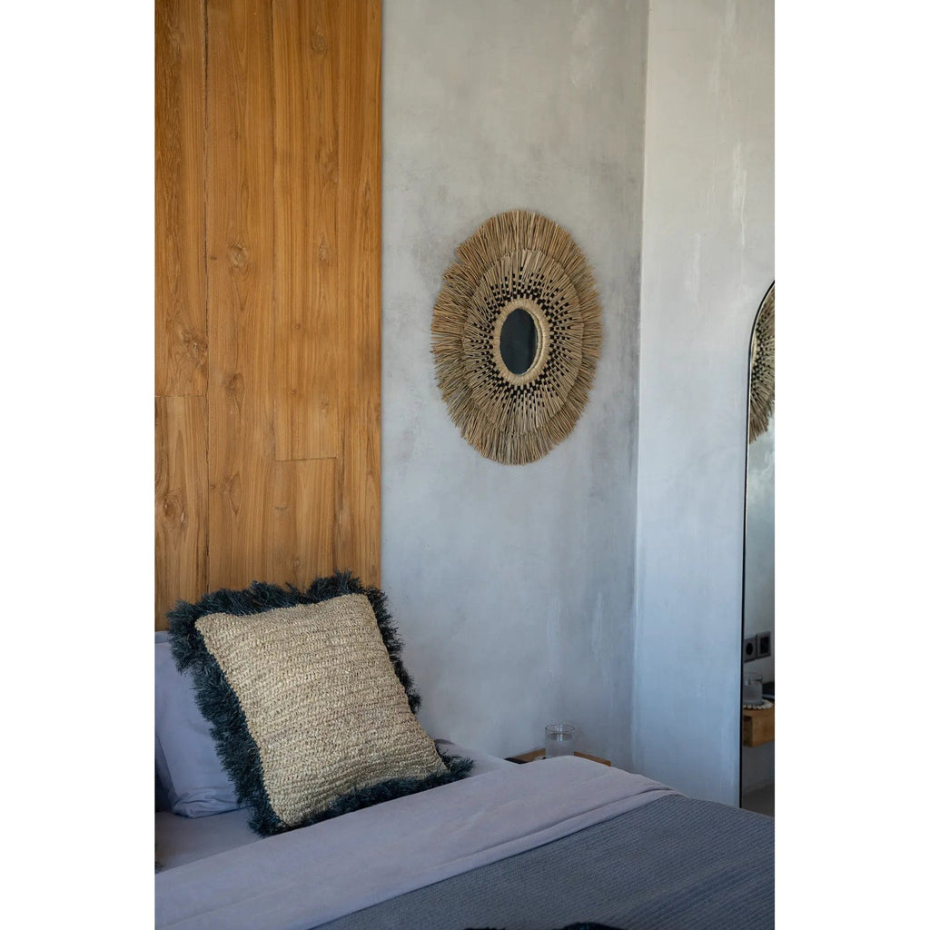 Housse de coussin en raphia naturel à frange noire 60x60 cm, vue 3