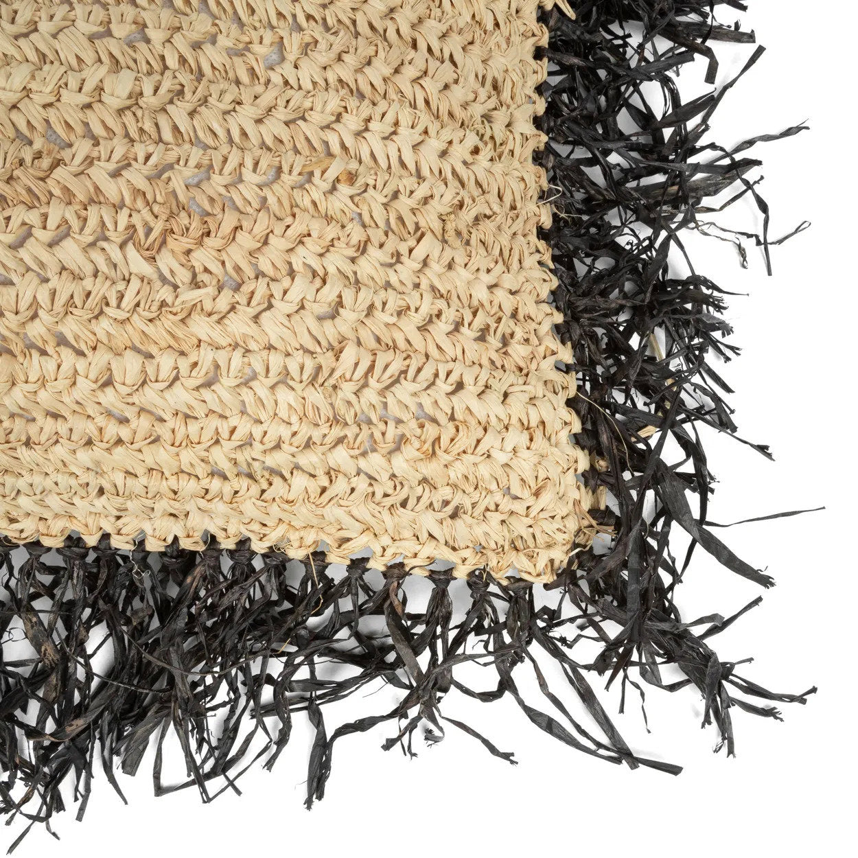 Housse de coussin en raphia naturel à frange noire 60x60 cm, vue 5