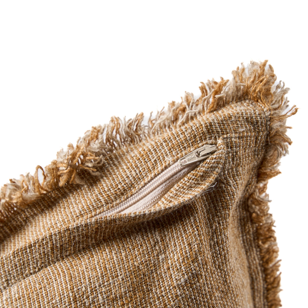 Housse de coussin Sahara Fringe en lin caramel 50x50 cm, vue 7