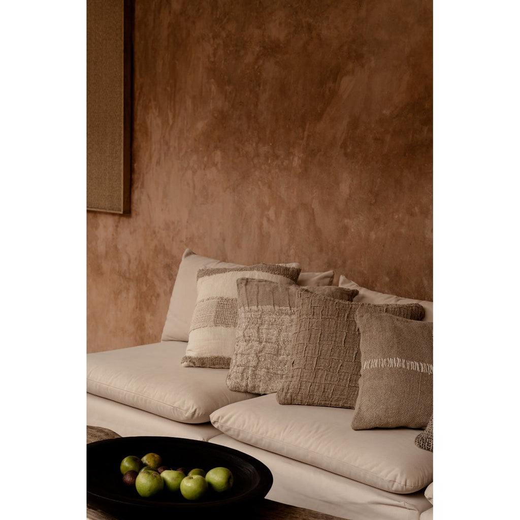 Housse de coussin Threads en lin blanc et naturel 50x50 cm, vue 6