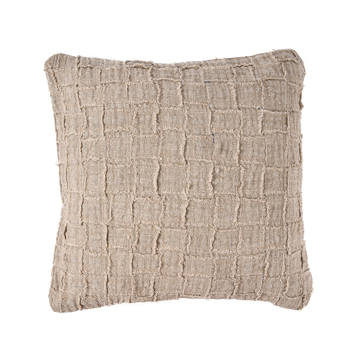 Housse de coussin Damier en lin naturel vue de face avec son quadrillage de carrés en relief