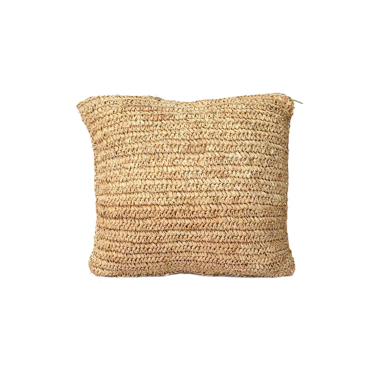 Housse de coussin Flores en raphia naturel crocheté vue de face sans frange