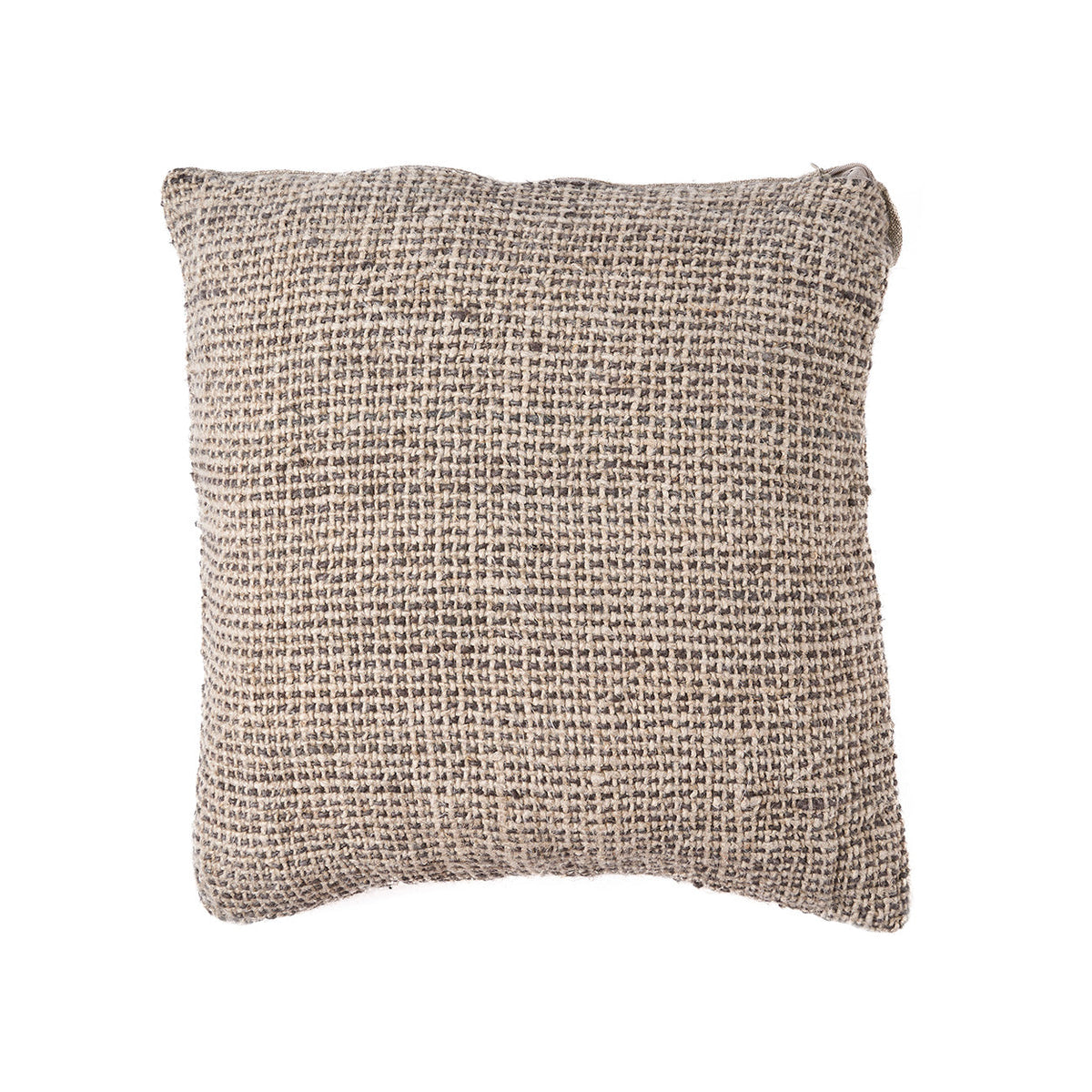 Housse de coussin Grain en lin chiné écru et anthracite vue de face avec sa glissière sur le bord haut