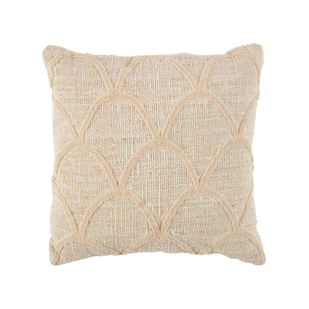 Housse de coussin Sahara en coton écru vue de face avec ses arches touffetées en relief