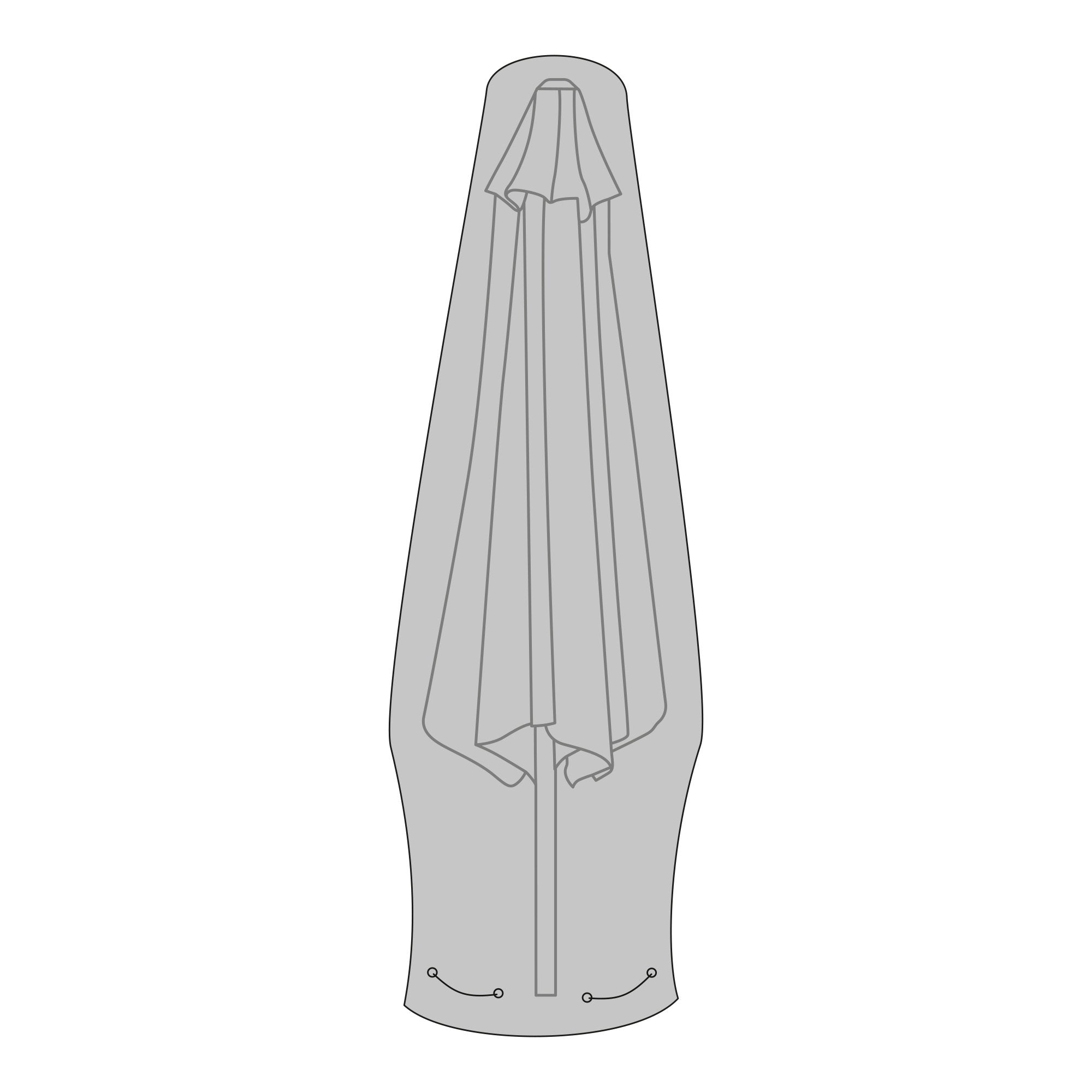 Schéma utilisation housse Luxury Cover sur parasol droit replié