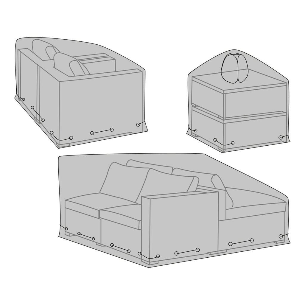Schéma utilisation set 3 housses Luxury Cover sur salon de jardin modulable