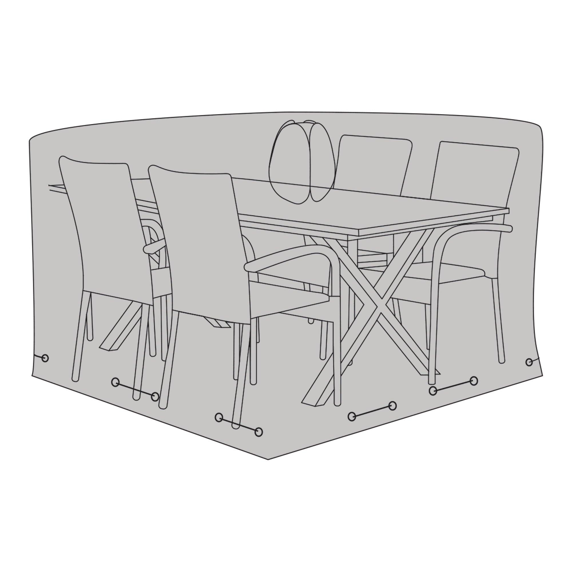 Schéma utilisation housse Luxury Cover sur table de jardin et 4 chaises