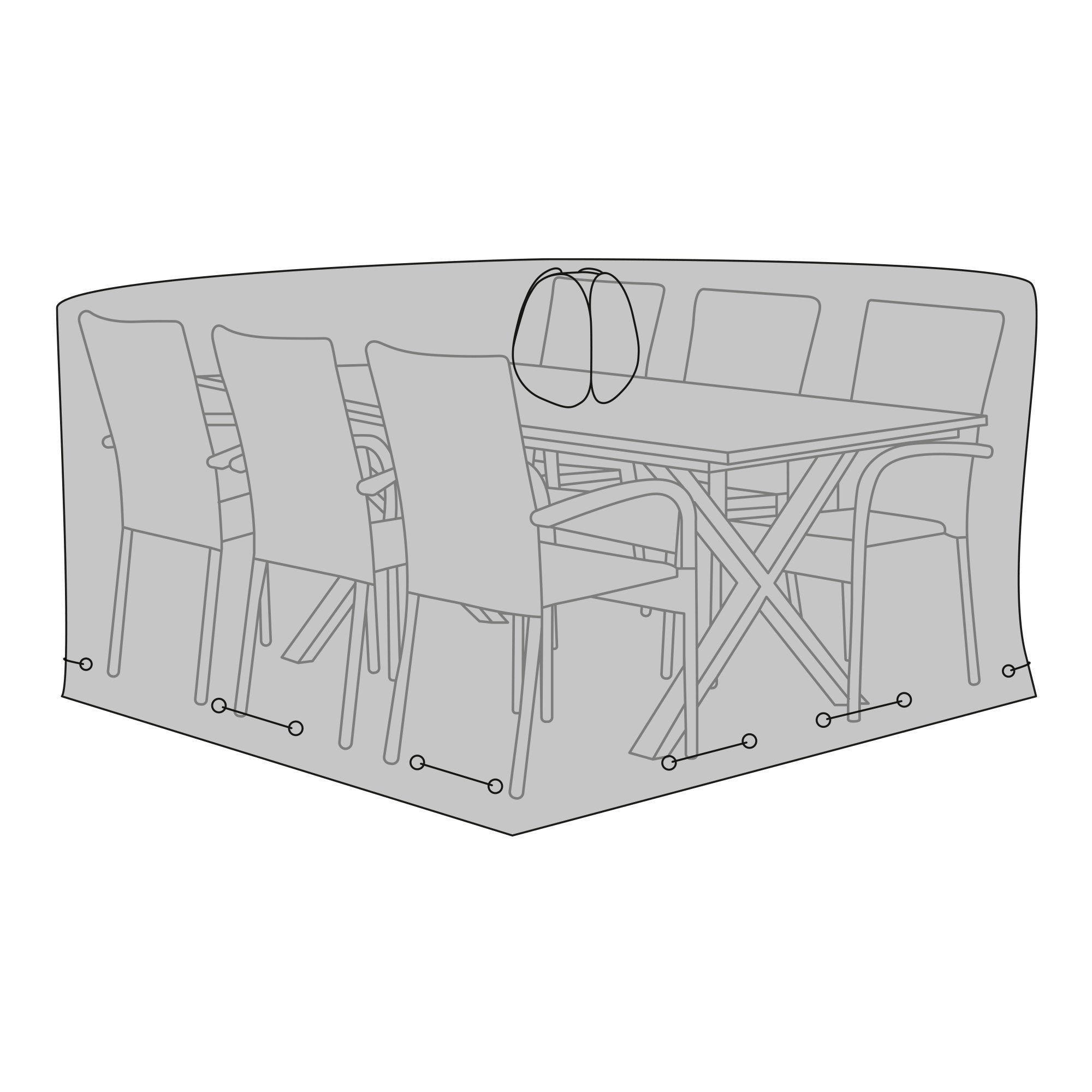 Schéma utilisation housse Luxury Cover sur table de jardin et 6 chaises