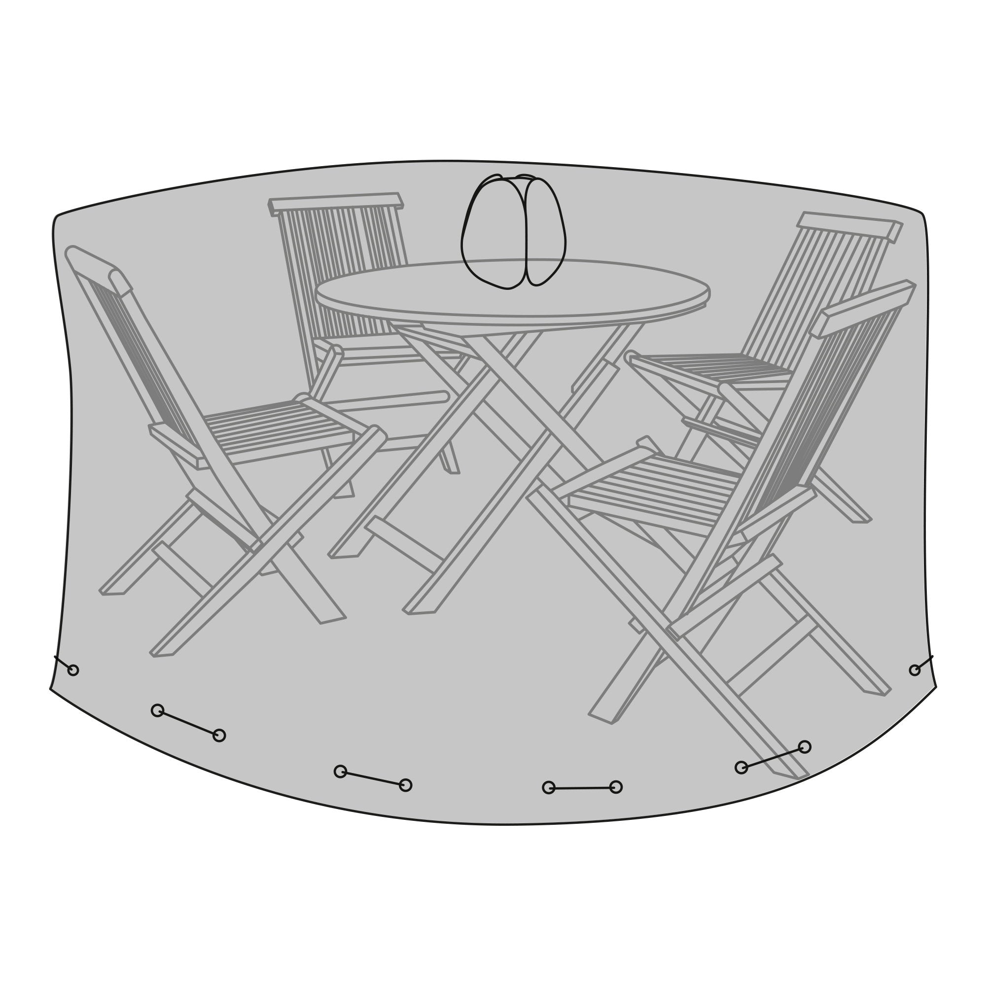 Schéma utilisation housse Luxury Cover sur table ronde et 4 chaises de jardin