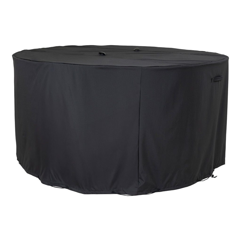Housse table ronde 4 chaises Luxury Cover polyester noir Ø185 cm, vue trois quarts