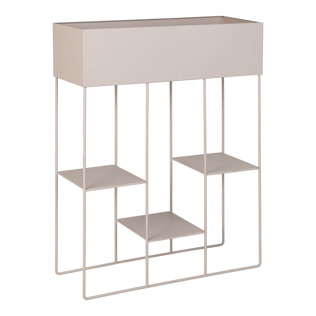 Jardinière étagère Rabo sable acier vue de trois-quarts fond blanc