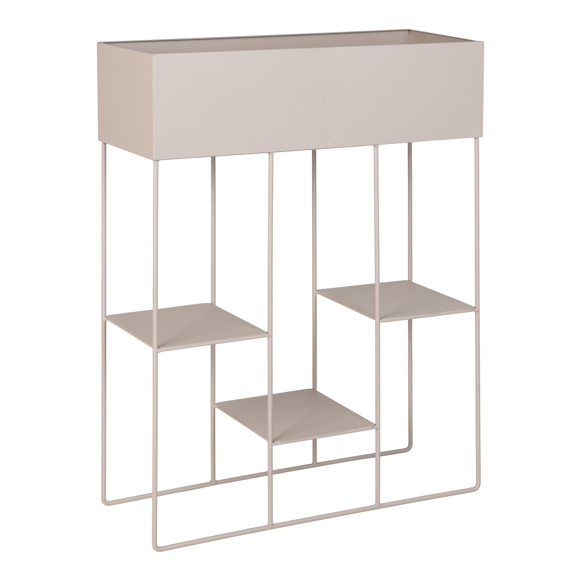Jardinière étagère Rabo sable acier vue de trois-quarts fond blanc