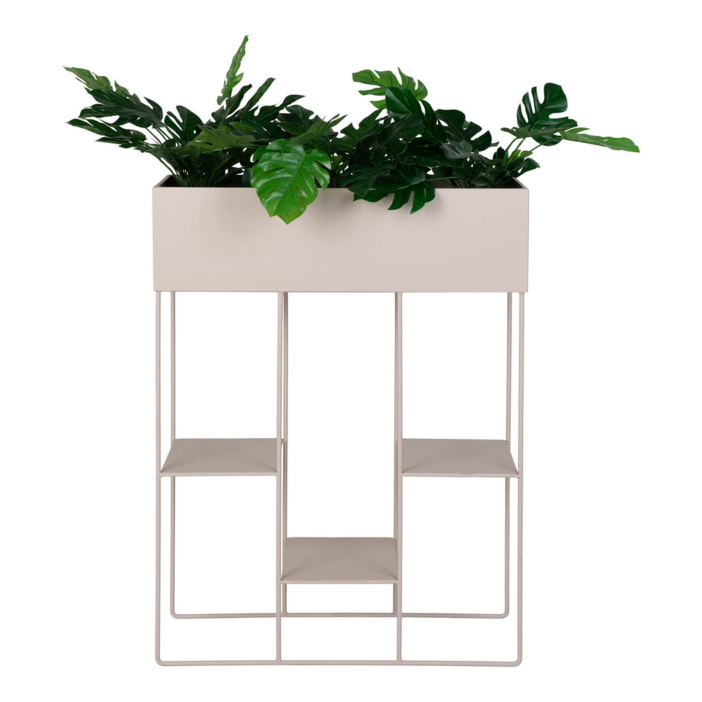 Jardinière Rabo sable avec Monstera artificielle fond blanc vue de face