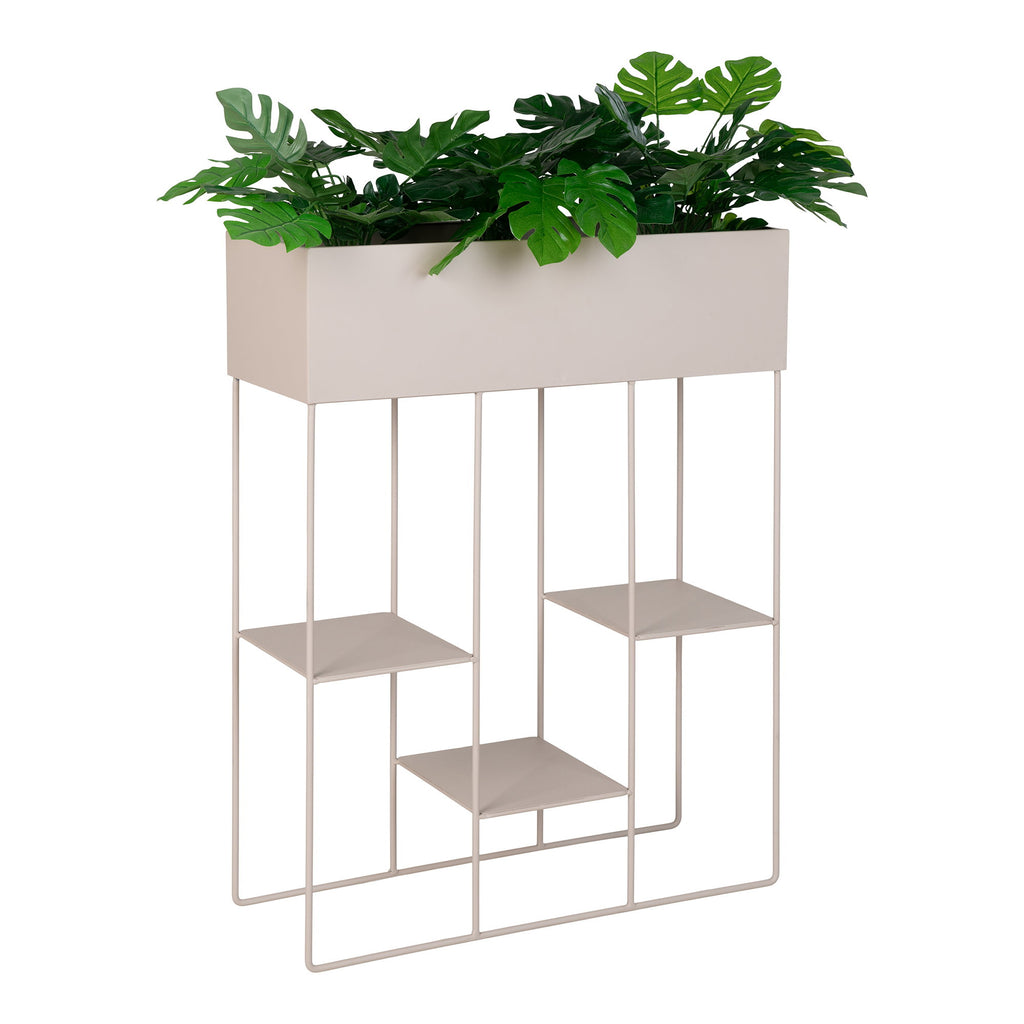 Jardinière Rabo sable avec plante artificielle vue angle trois-quarts fond blanc