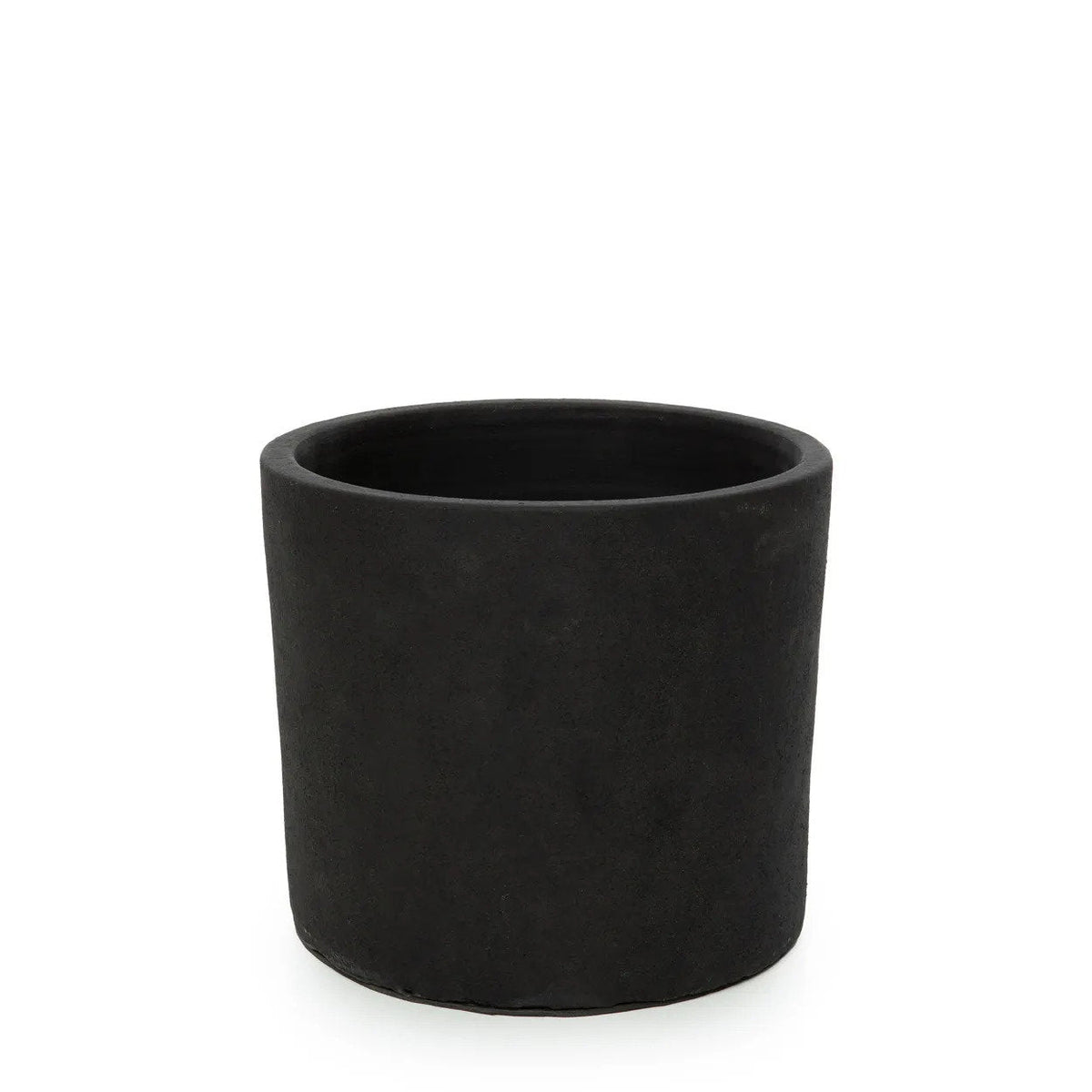 Pot cylindrique en terre cuite noire de la jardinière Charcoal présenté sans sa sellette