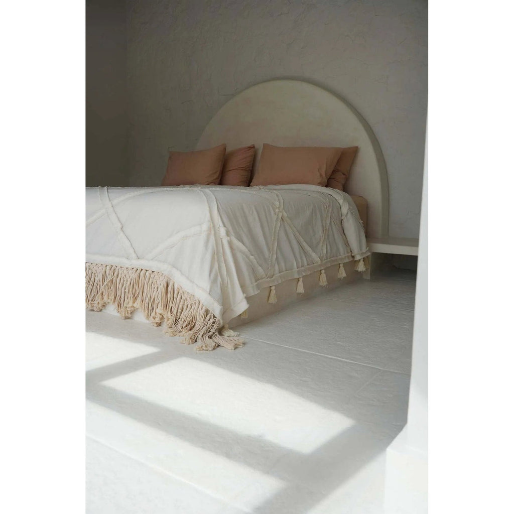 Jeté de lit Berber en coton écru à bandes effilochées 240 x 300 cm, vue 4