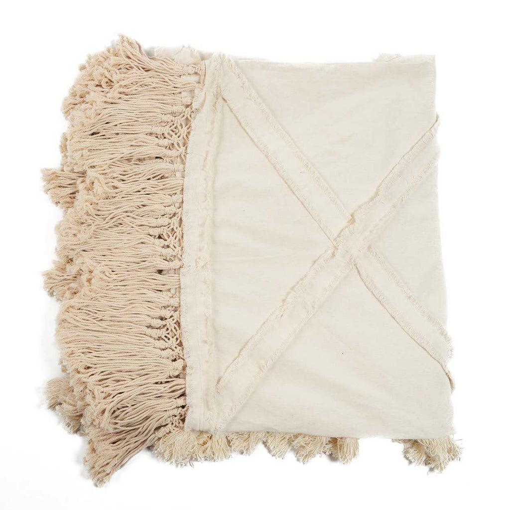 Jeté de lit Berber en coton écru à bandes effilochées 240 x 300 cm, vue 8