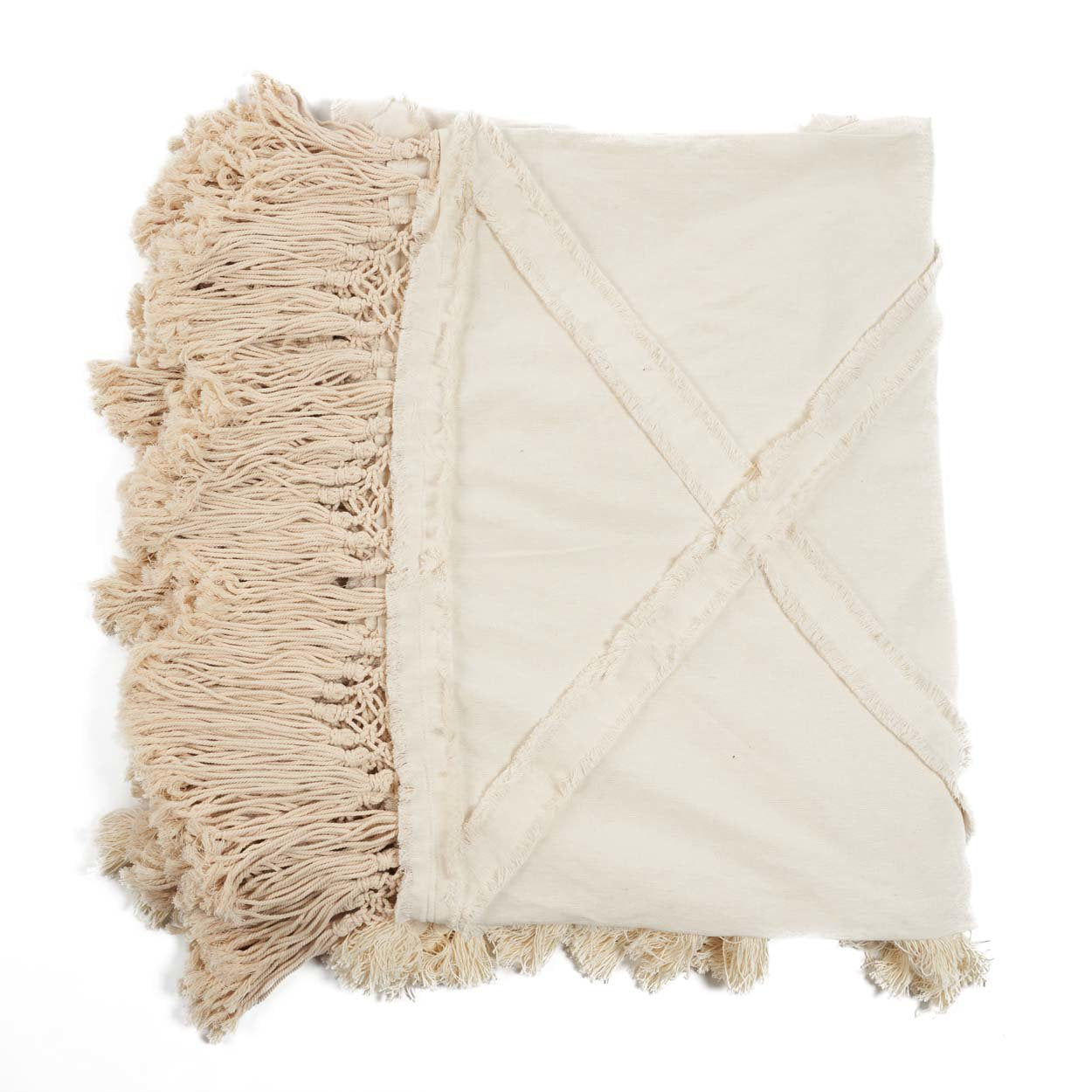 Jeté de lit Berber en coton écru à bandes effilochées 240 x 300 cm, vue 8