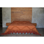 Jeté de lit Berber en coton terracotta à bandes effilochées 240 x 300 cm, vue 3