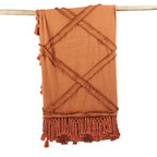 Jeté de lit Berber en coton terracotta à bandes effilochées 240 x 300 cm, vue 5