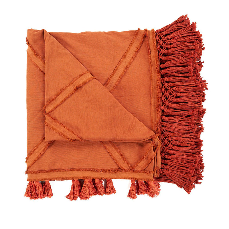Dimensions Jeté de lit Berber en coton terracotta à bandes effilochées 240 x 300 cm