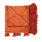 Jeté de lit Berber en coton terracotta à bandes effilochées 240 x 300 cm