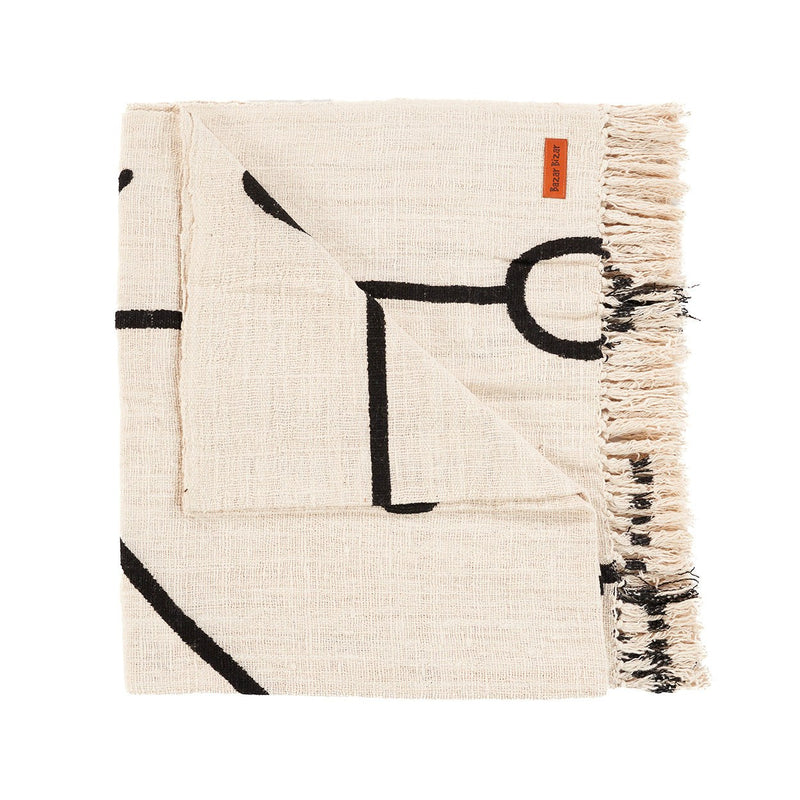 Dimensions Jeté de lit Evil Eye en coton écru à motif noir 128 x 240 cm