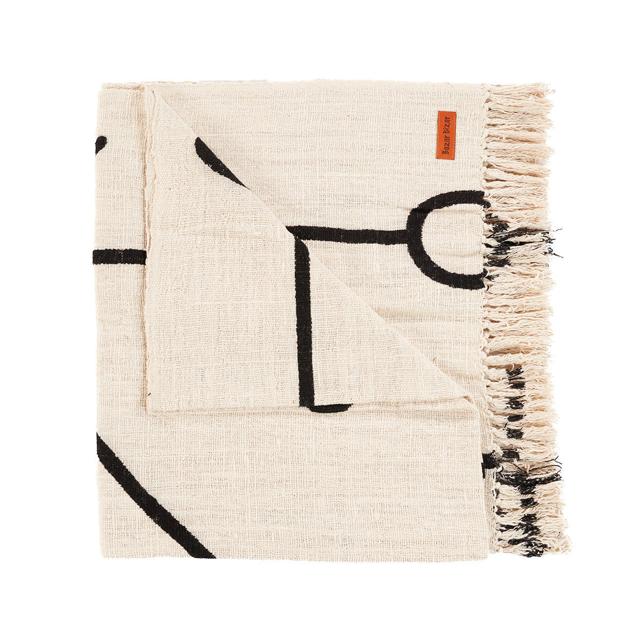 Jeté de lit Evil Eye en coton écru à motif noir 128 x 240 cm