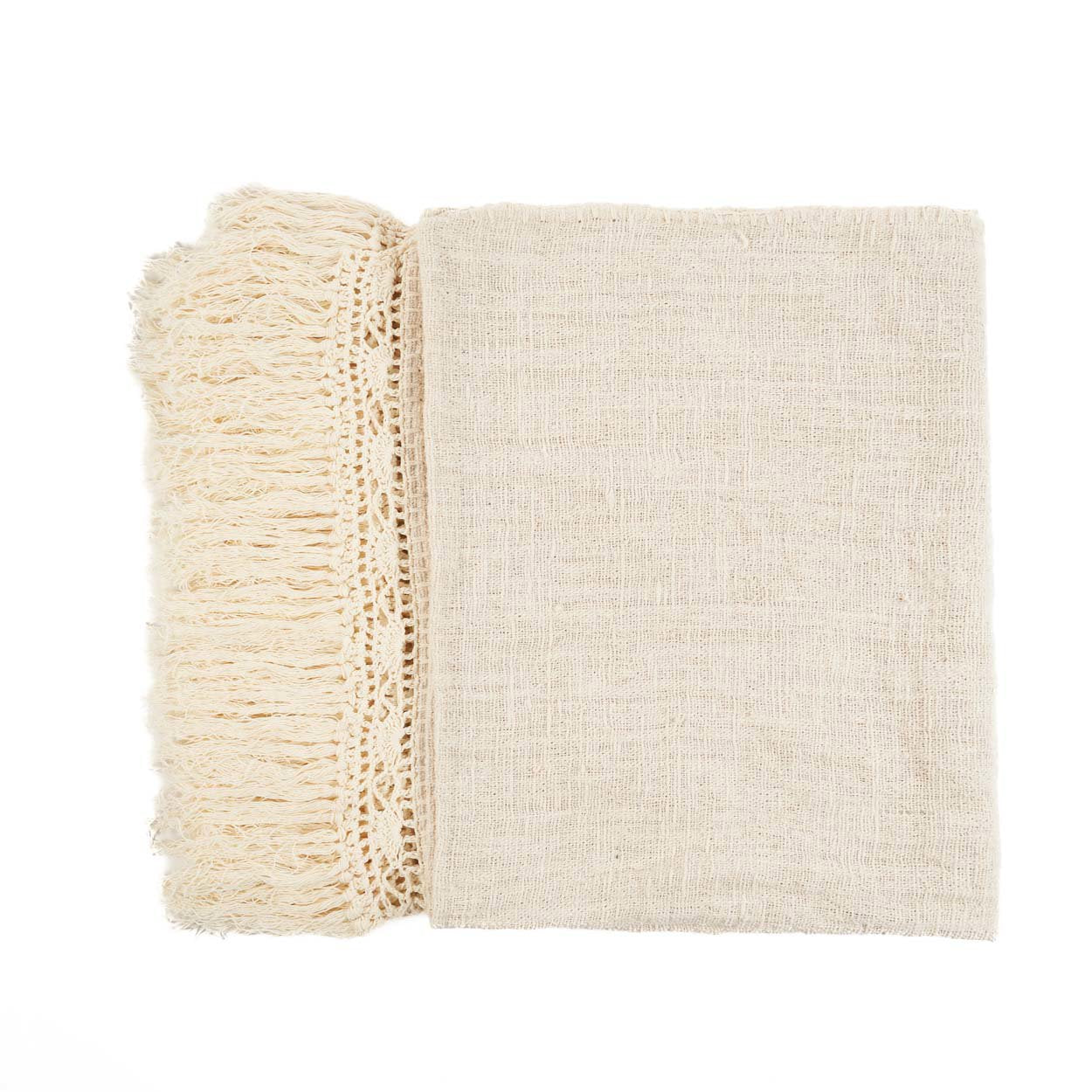 Jeté de lit Gypsy en coton écru à frange macramé 135 x 270 cm, vue 8