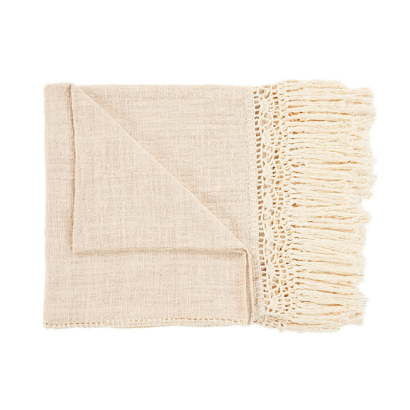Dimensions Jeté de lit Gypsy en coton écru à frange macramé 135 x 270 cm