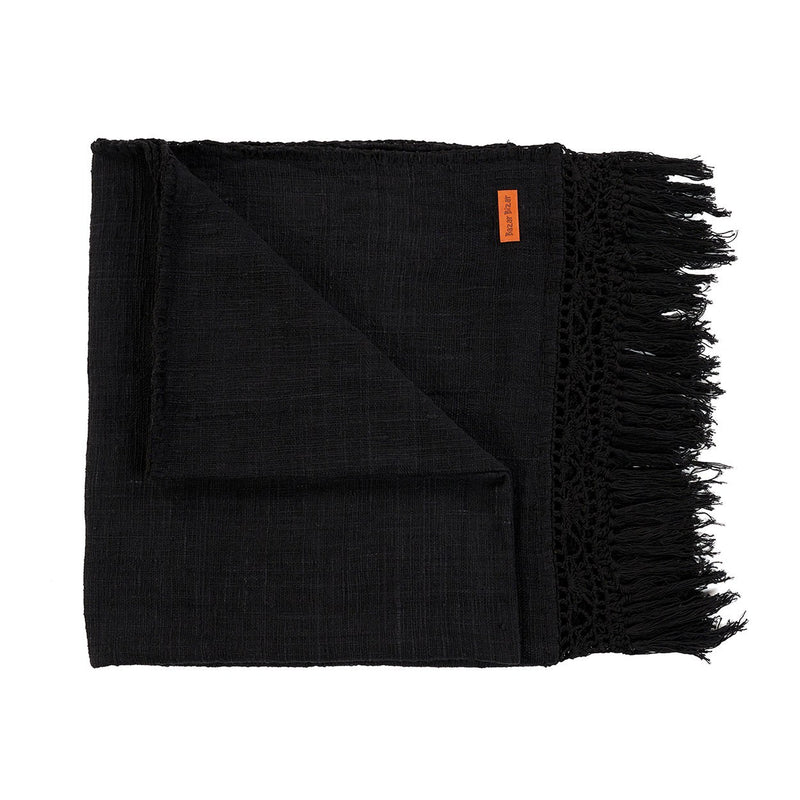 Dimensions Jeté de lit Gypsy en coton noir à frange macramé 122 x 260 cm