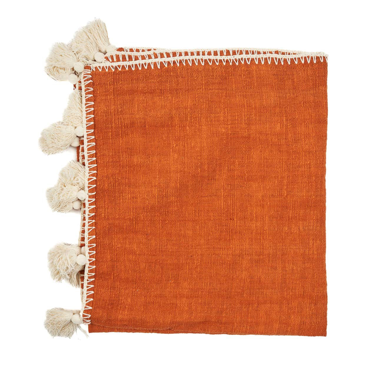 Jeté de lit Stitch en coton terracotta surjeté écru 126 x 246 cm, vue 5