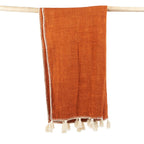 Jeté de lit Stitch en coton terracotta surjeté écru 126 x 246 cm, vue 7