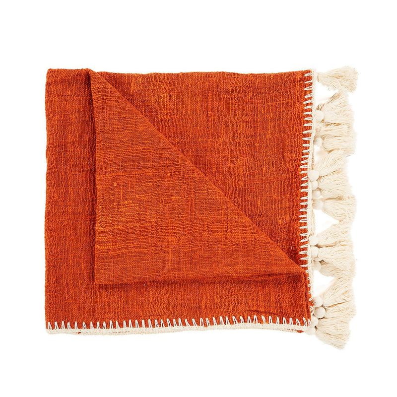 Dimensions Jeté de lit Stitch en coton terracotta surjeté écru 126 x 246 cm