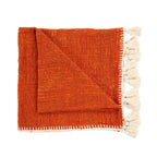 Jeté de lit Stitch en coton terracotta surjeté écru 126 x 246 cm