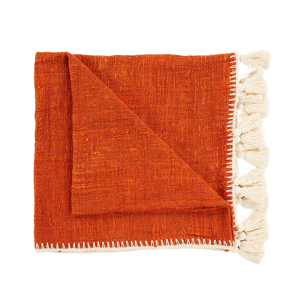 Jeté de lit Stitch en coton terracotta surjeté écru 126 x 246 cm