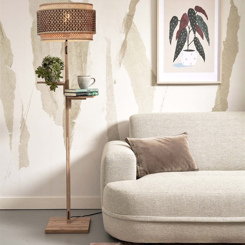 Dimensions Vloerlamp Bhutan met schappen naturel bamboe 40 cm E27