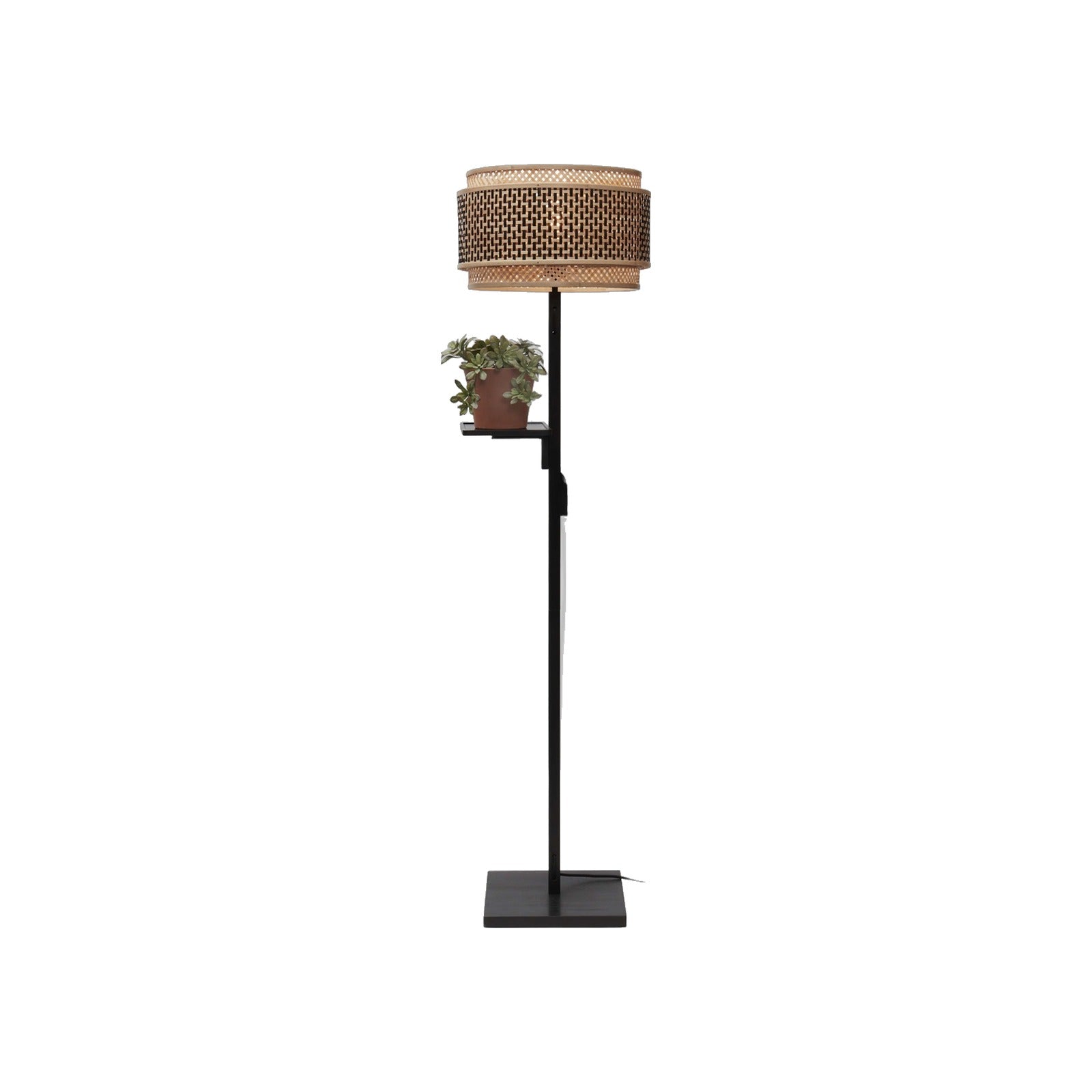 Lampadaire Bhutan a etageres bambou noir 40 cm E27