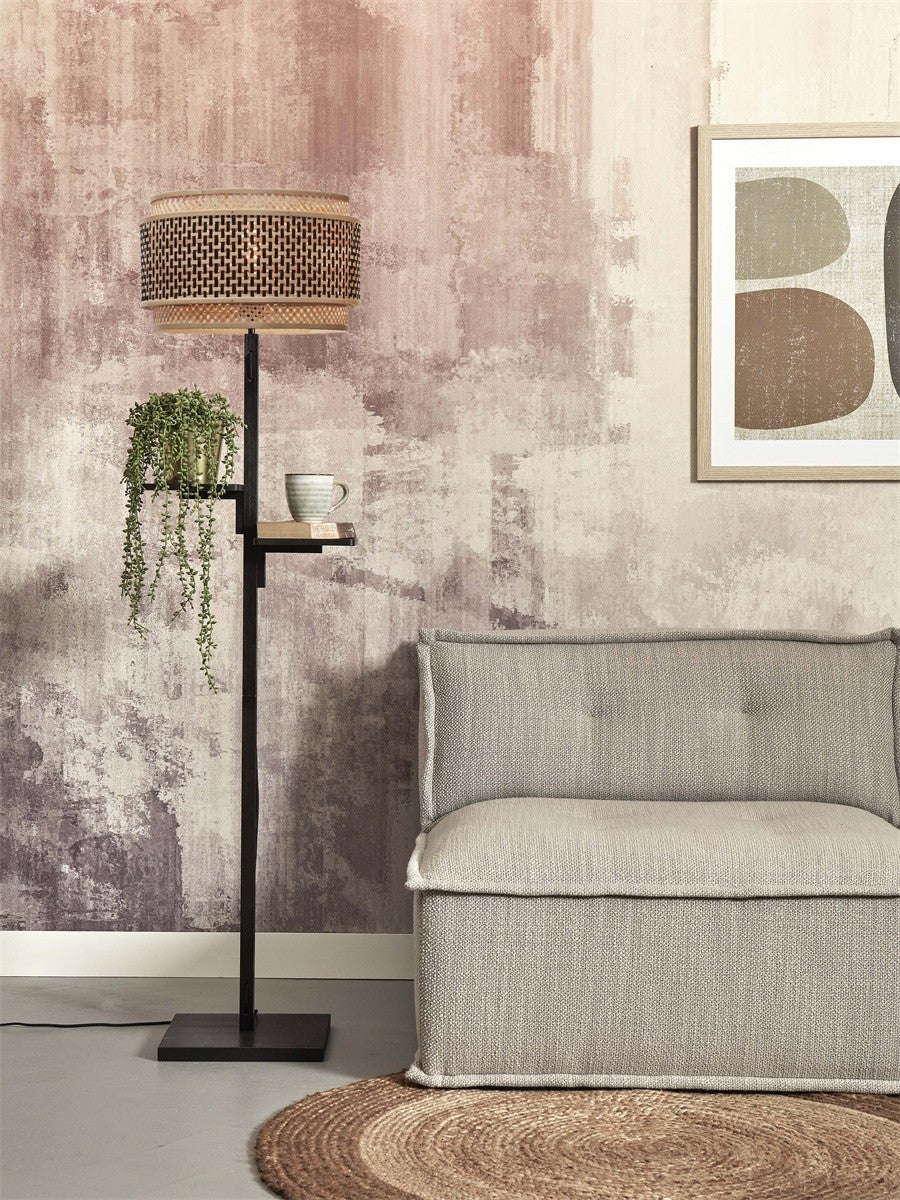 Lampadaire Bhutan a etageres bambou noir 40 cm E27, vue 2