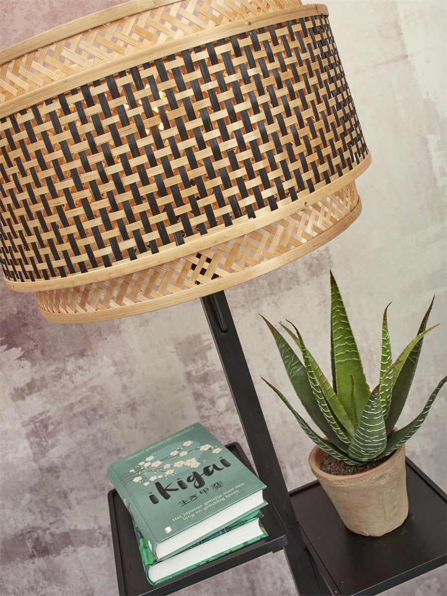 Lampadaire Bhutan a etageres bambou noir 40 cm E27, vue 4