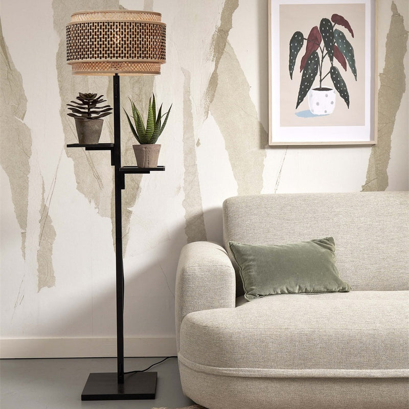 Dimensions Lampadaire Bhutan a etageres bambou noir 40 cm E27