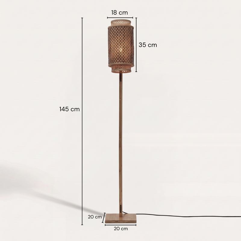 Dimensions Lampadar Bhutan din bambus natural și negru 145 cm E27