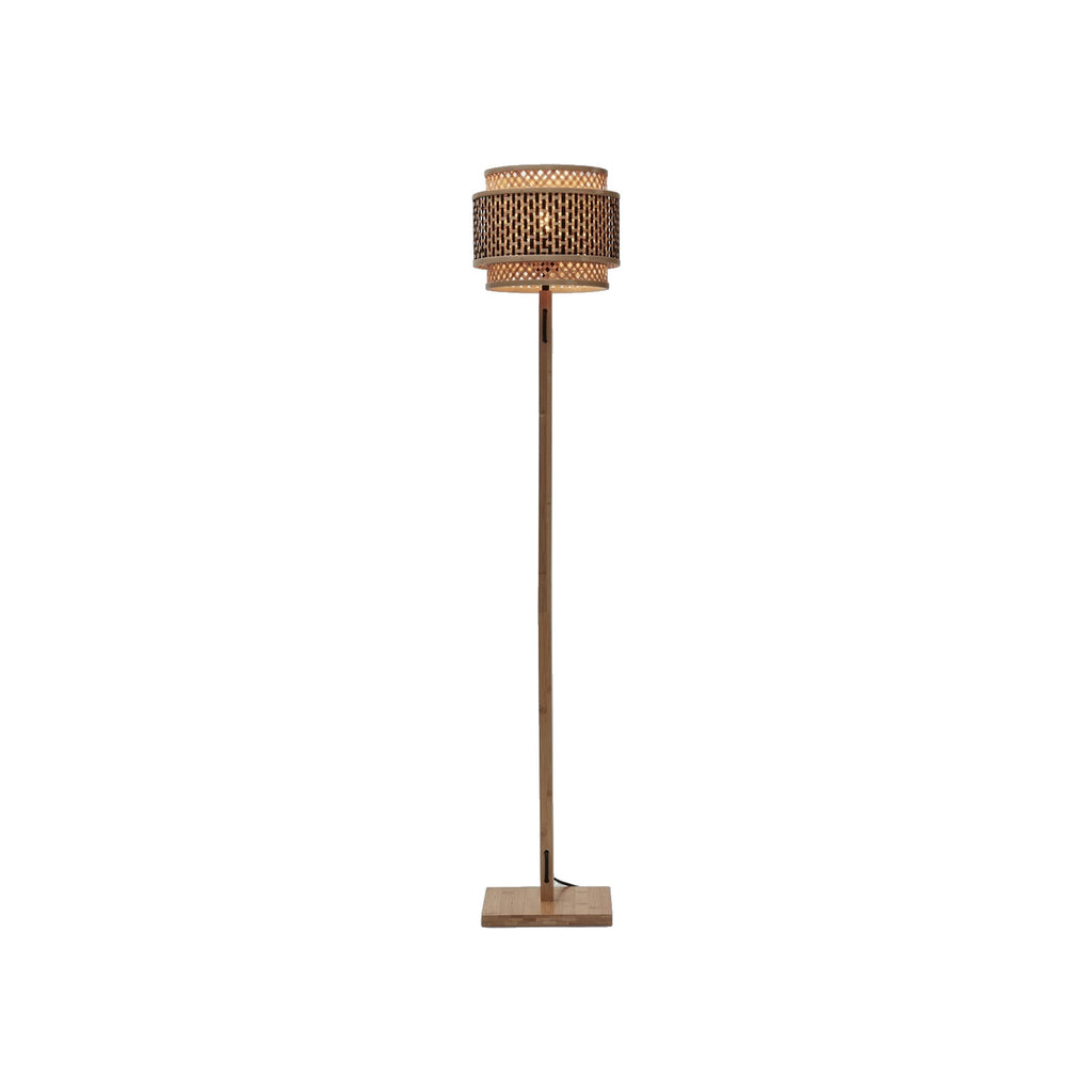 Lampadaire Bhutan bambou naturel pied droit tambour 25 cm E27
