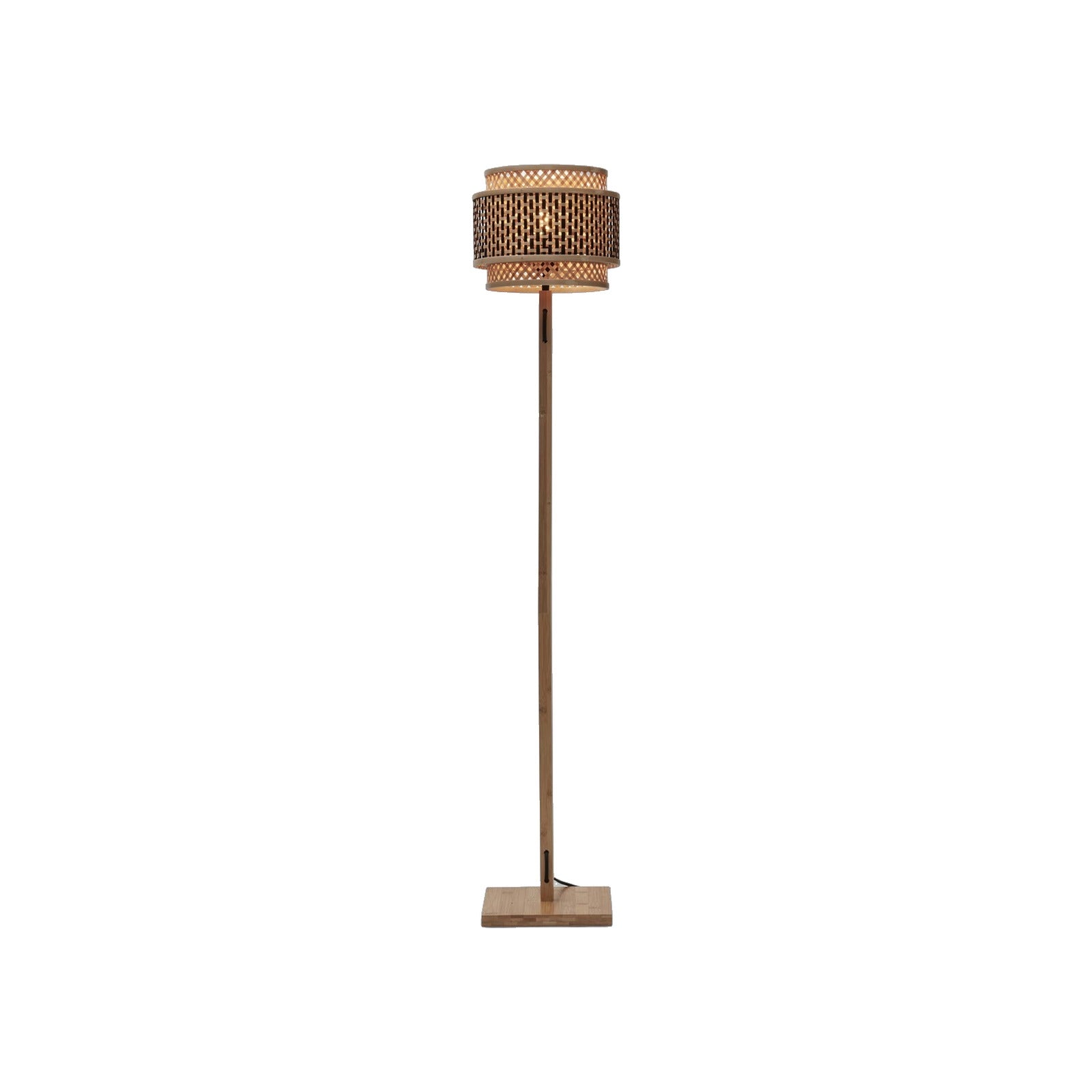 Lampadaire Bhutan bambou naturel pied droit tambour 25 cm E27